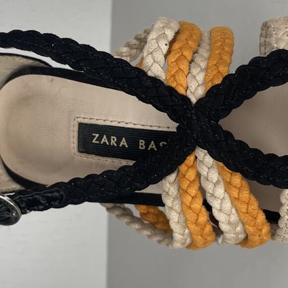 ZARA Leather Orange Black Beige Braided Stiletto Sandals Sz Us 5 Retro - Picture 8 of 13